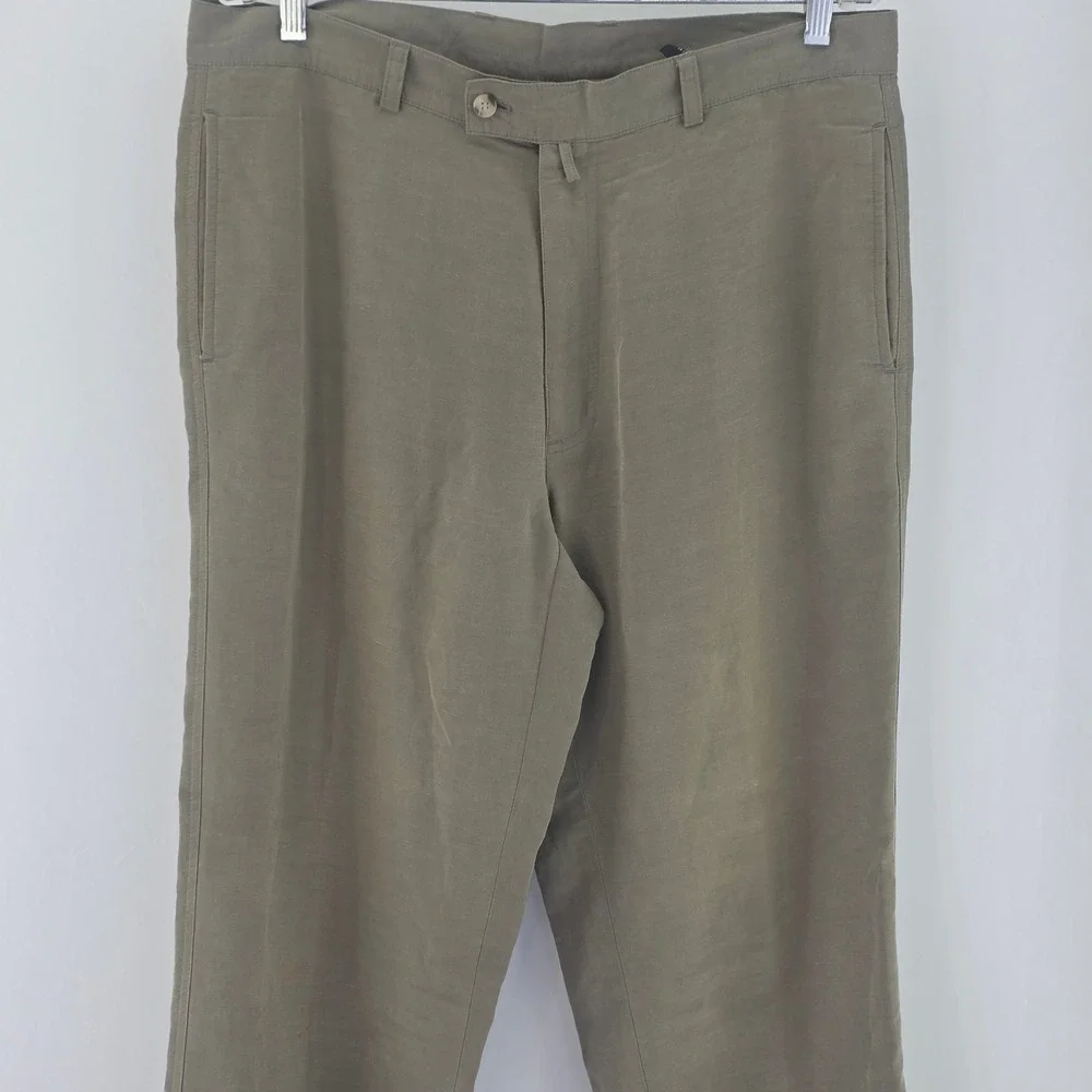 Greg Norman Trousers Mens 36x30 Olive Green Linen Blend Golf Wear Casual Pants